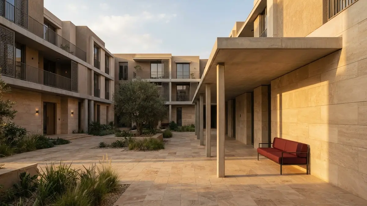 مخطط معماري لمشروع سكني مصمم لغرض التأجير يوضح كفاءة توزيع الفراغات والوصول للخدمات